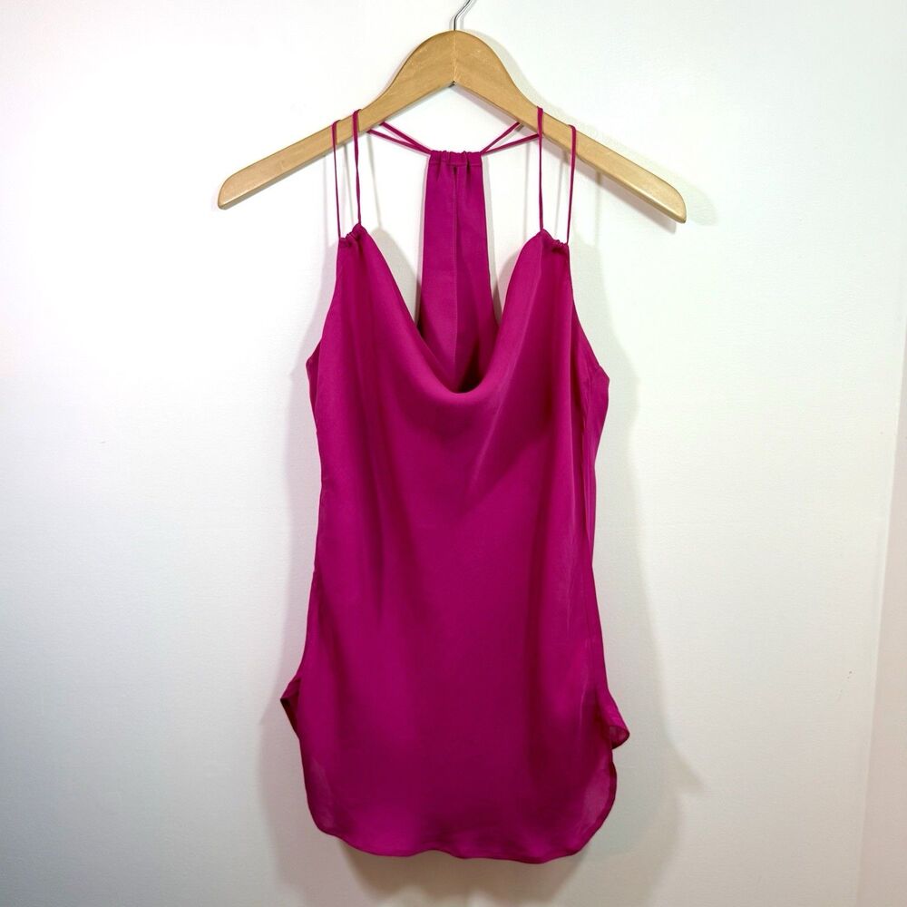 HauteHippie Cami Cowl-Neck Racerback Silk Tank Top in Fuchsia Pink Small $235
